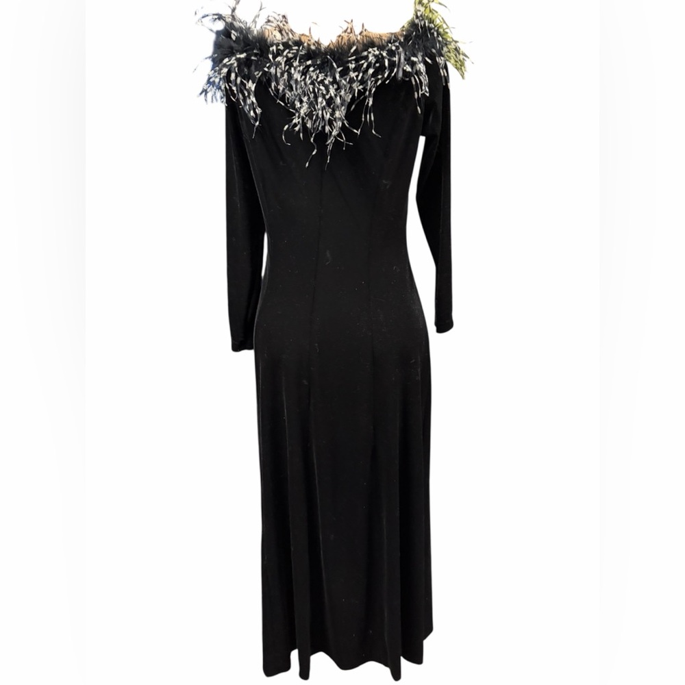 Cachet Black Long Sleeve Dress with Feather Detail